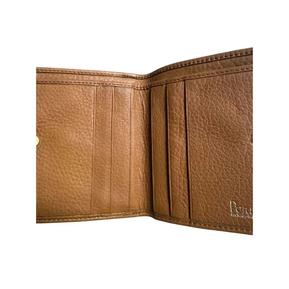 Peruzzi Unisex Brown Bifold Wallet Genuine Leather Credit Card Slots